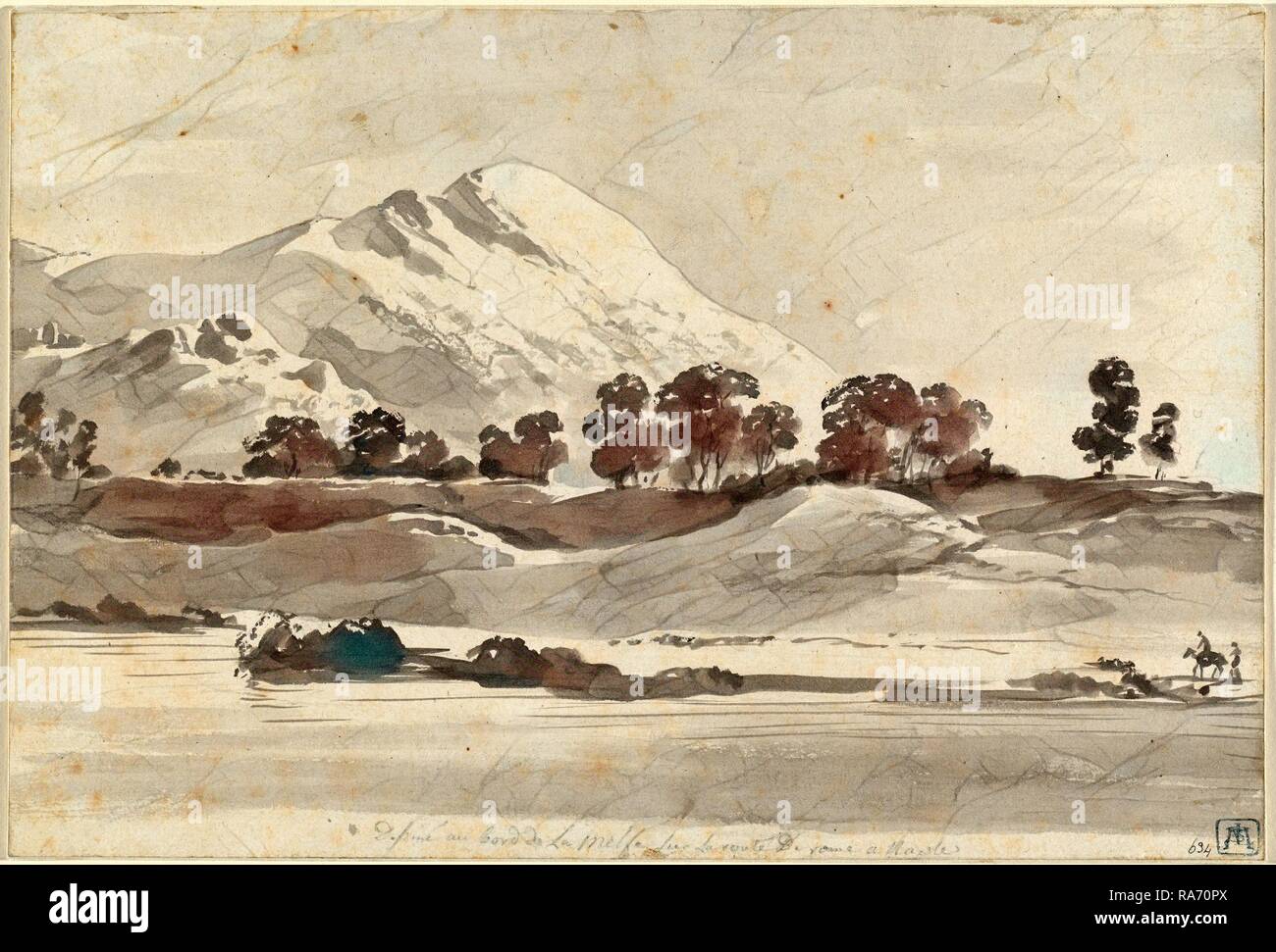 Jean-Jacques de Boissieu, Mount Cairo from across the Melfa River, French, 1736-1810, c. 1765-1766, brush and gray reimagined Stock Photo
