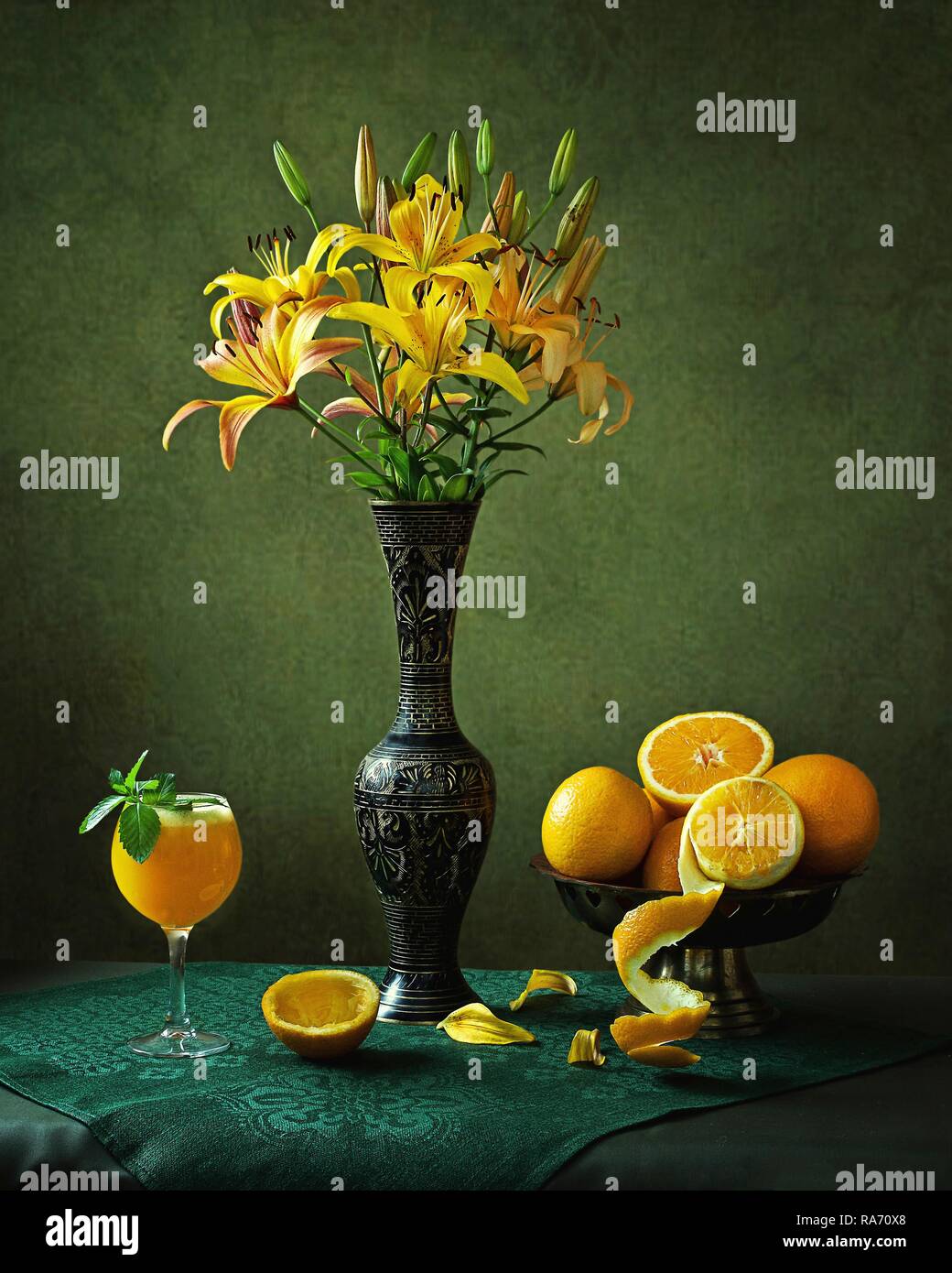 Still life with bouquet of lily flowers Stock Photo