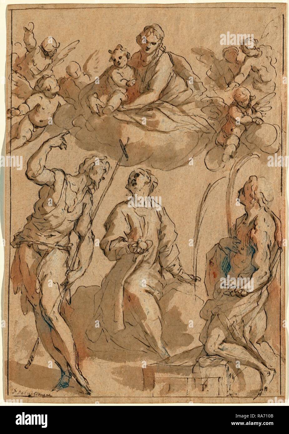 Jacopo Palma il Giovane, Italian (1544 or 1548-1628), Madonna and Child in Glory with Saints John the Baptist and reimagined Stock Photo