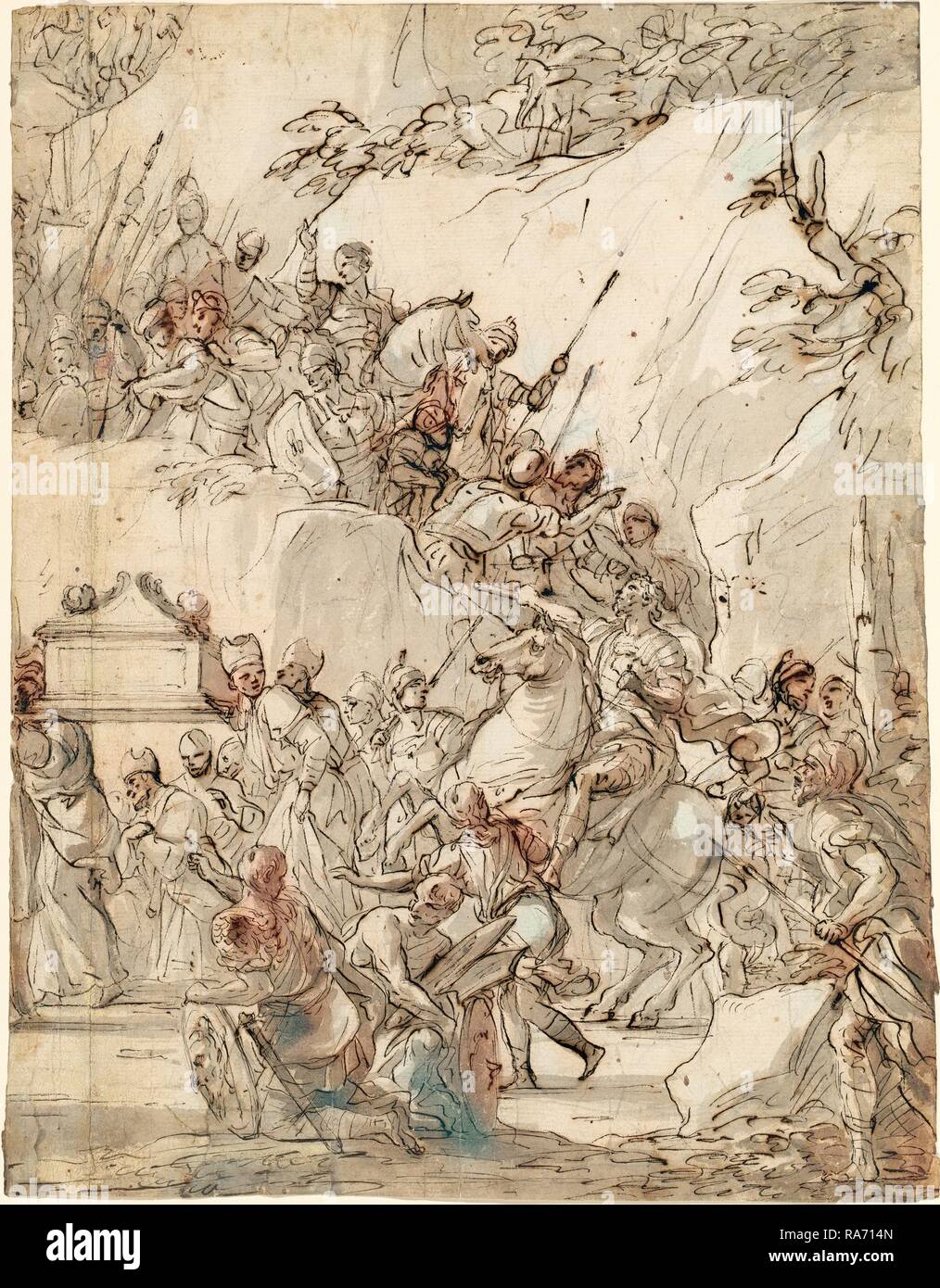Nicola Malinconico, Italian (1663-1721), The Transport of the Ark of the Covenant, late 1680s, pen and brown ink with reimagined Stock Photo