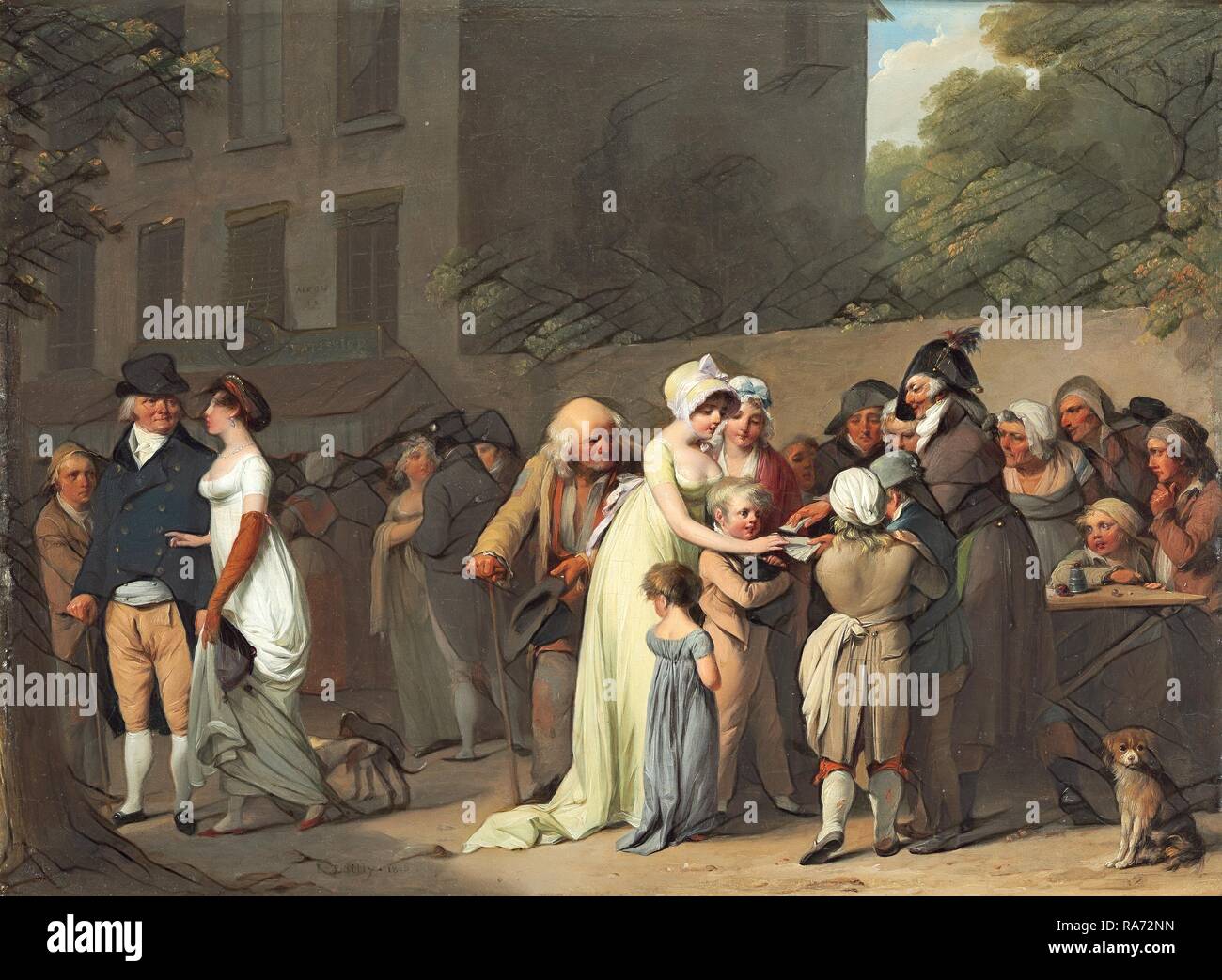 Louis-Léopold Boilly (French, 1761 - 1845), The Card Sharp on the Boulevard, 1806, oil on wood. Reimagined Stock Photo