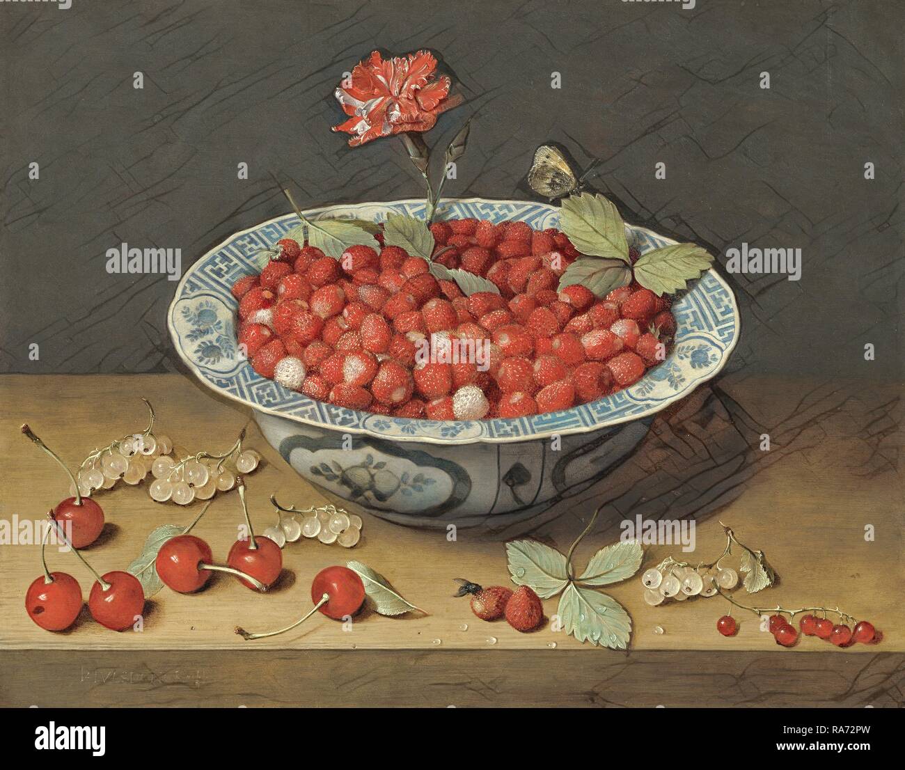 Jacob van Hulsdonck (Flemish, 1582 - 1647), Wild Strawberries and a  Carnation in a Wan-Li Bowl, c. 1620, oil on reimagined Stock Photo - Alamy