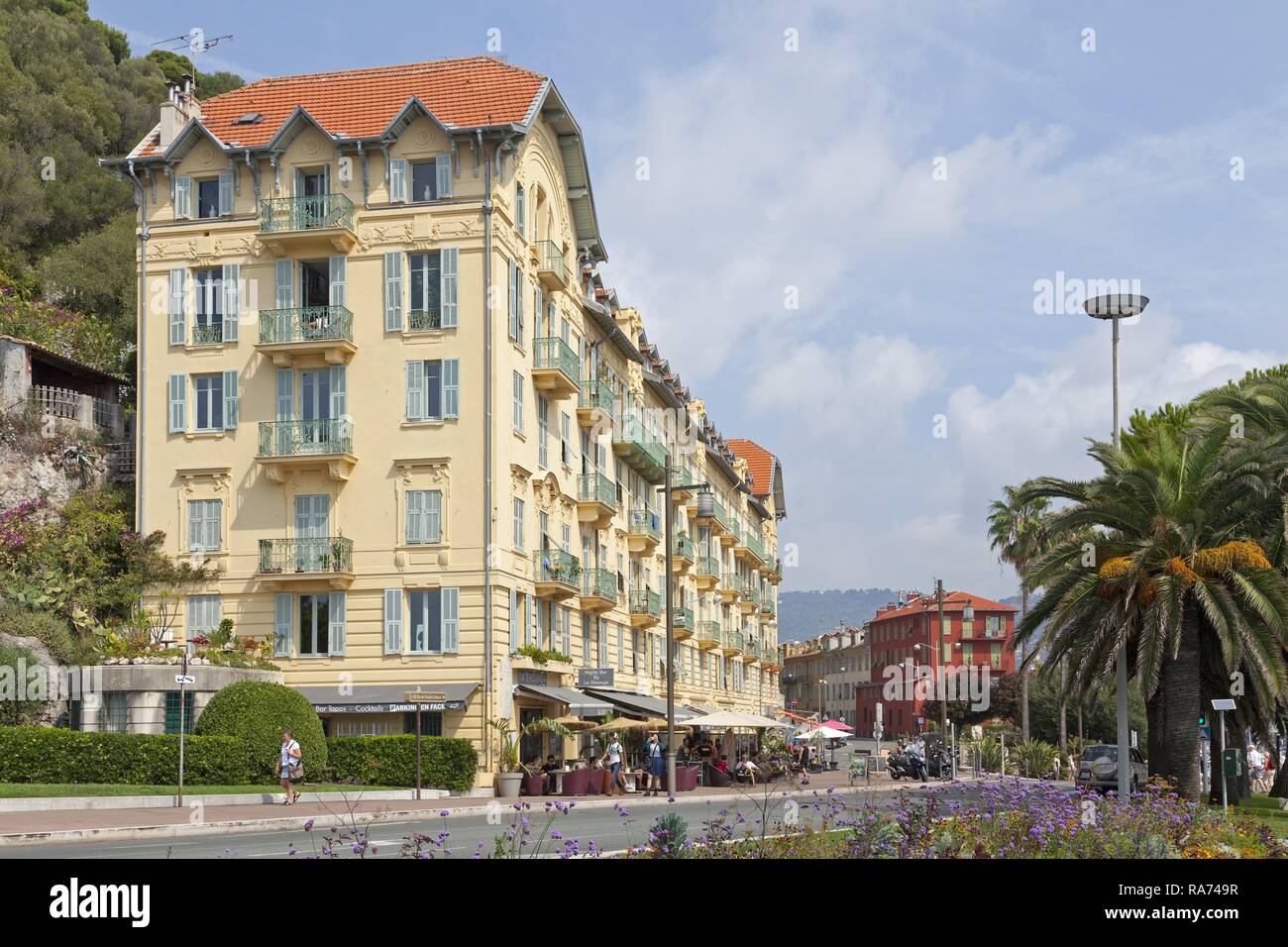 Row of houses near the harbour, Nice, Département Alpes-Maritimes, Provence-Alpes-Côte d’Azur, France Stock Photo