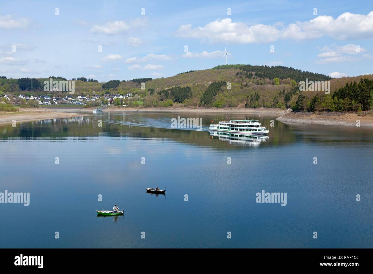 Biggetalsperre with ferry, Sondern, Sauerland, North RhineWestphalia