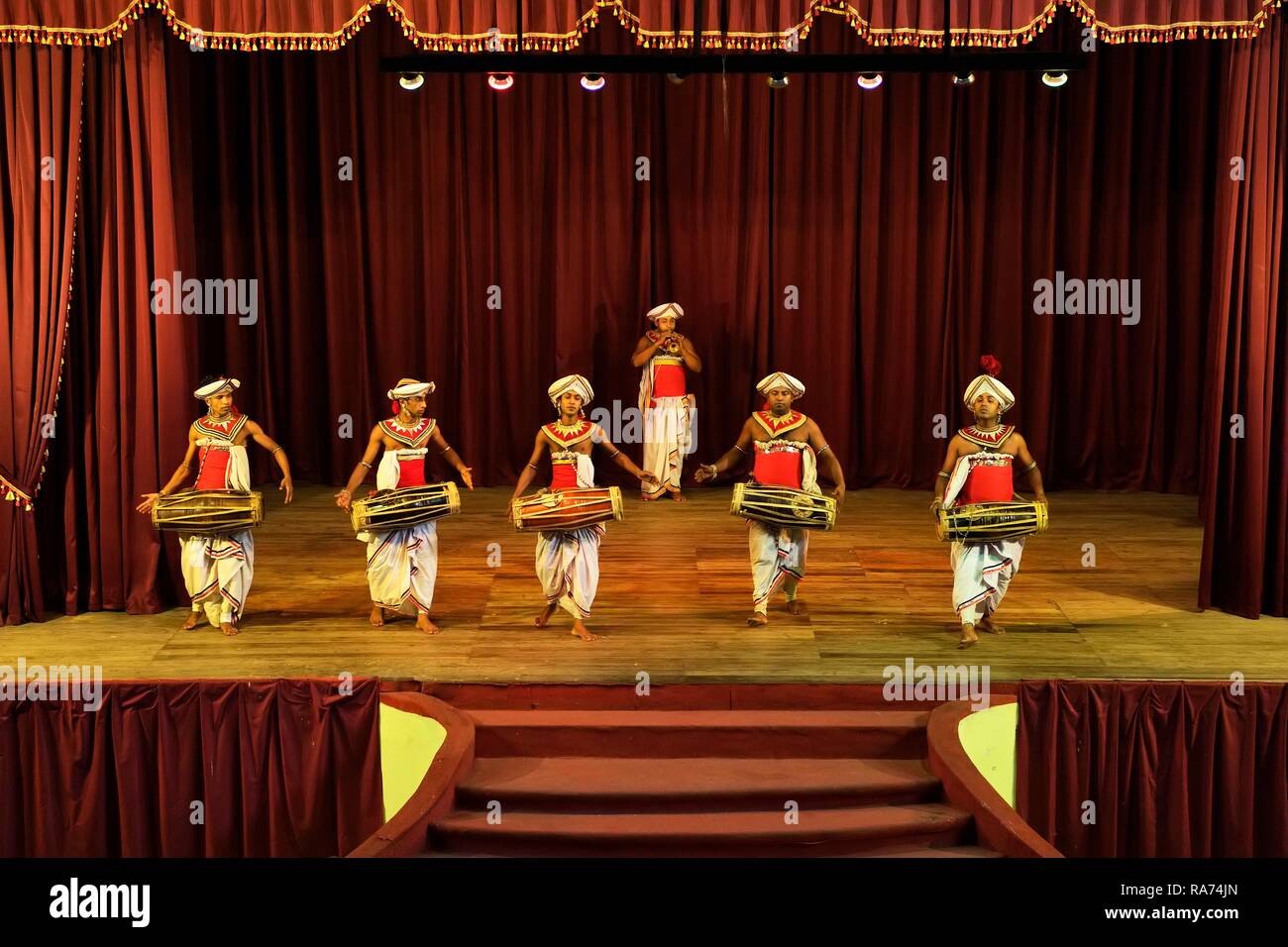 Drummer at a performance of Kandy dancers, Kandy, Central Province, Sri Lanka Stock Photo
