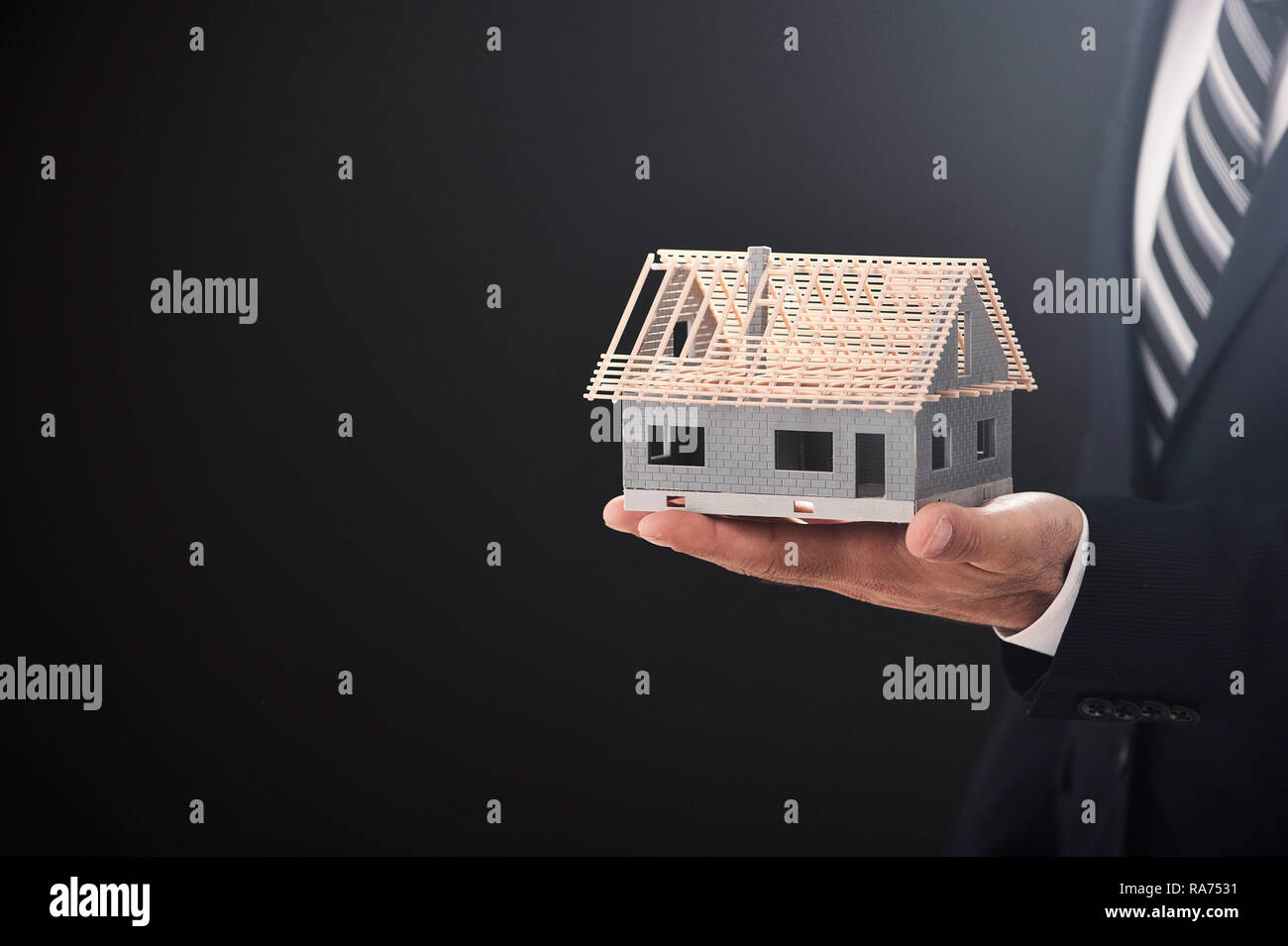 Businessman Holding Model House In Palm Of Hand Stock Photo - Alamy