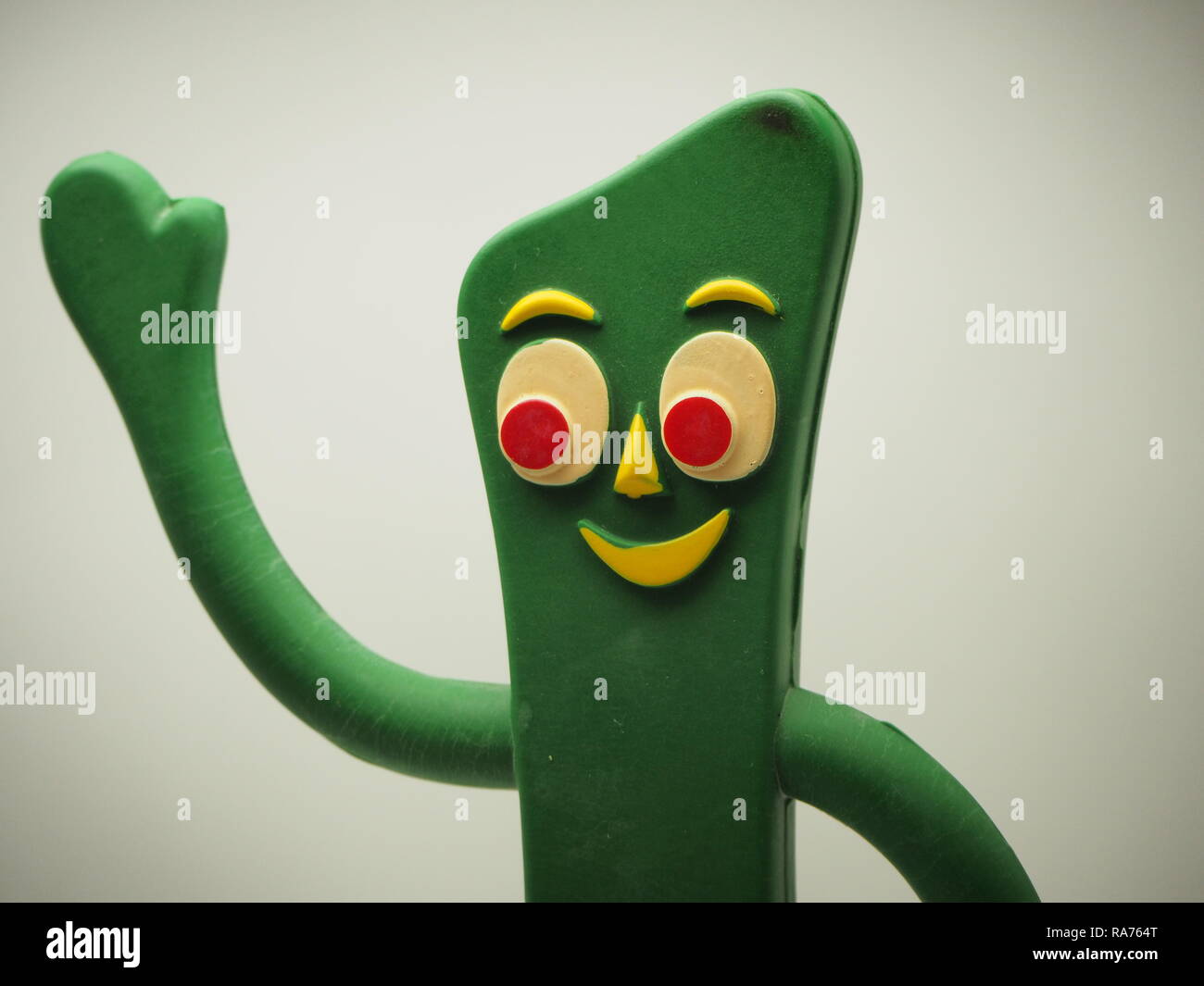 Close Up of Gumby Toy Waving Stock Photo