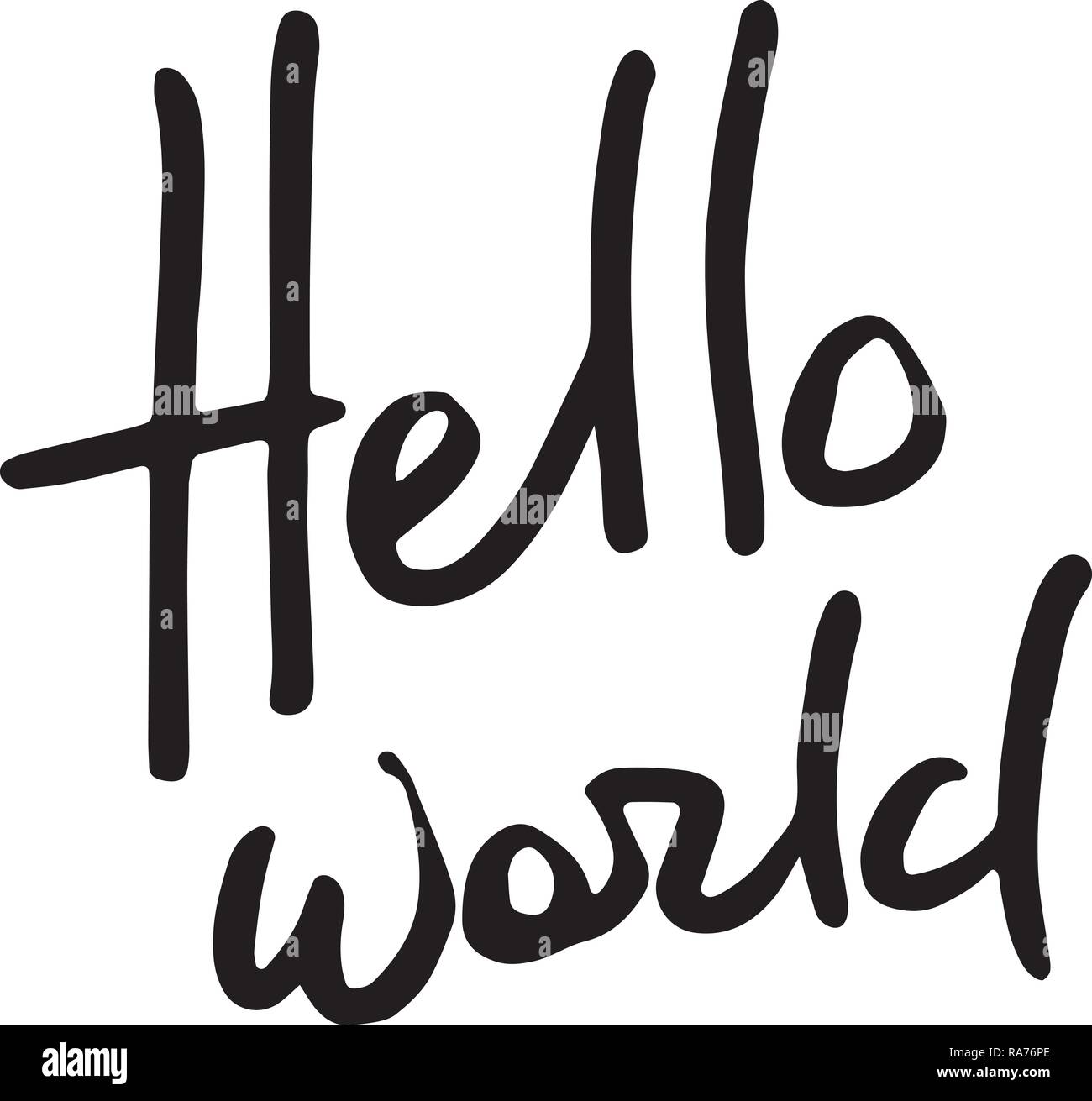 Hello world. Ink calligraphy text, handwritten with brush and black