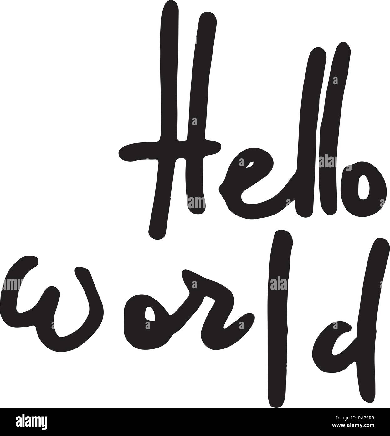 Hello world. Ink calligraphy text, handwritten with brush and black