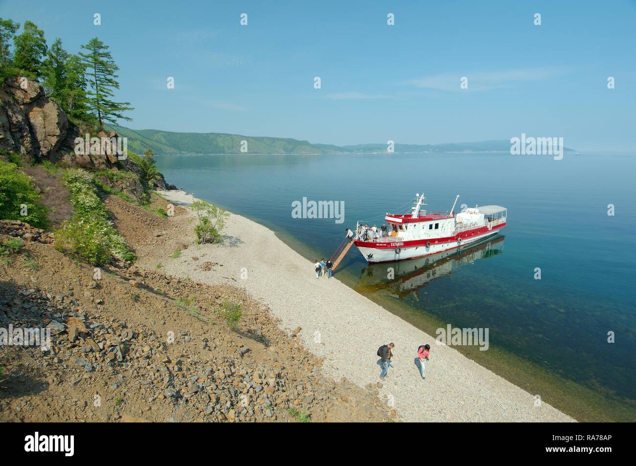 Boat on Lake Baikal, Irkutsk region, Siberia, Russian Federation ...