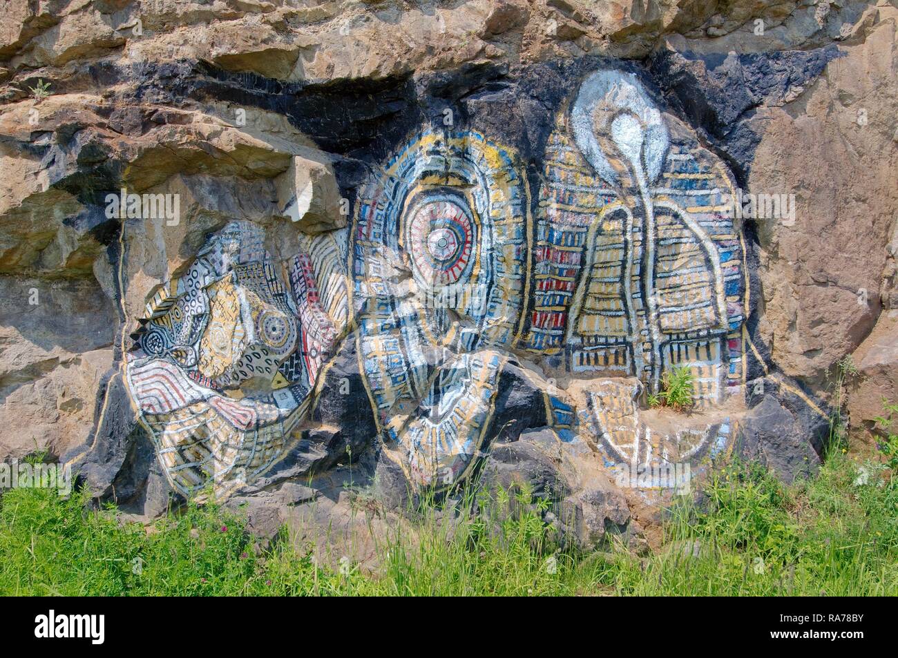 Petroglyphic painting, Baikal, Irkutsk region, Siberia, Russian Federation, Eurasia Stock Photo