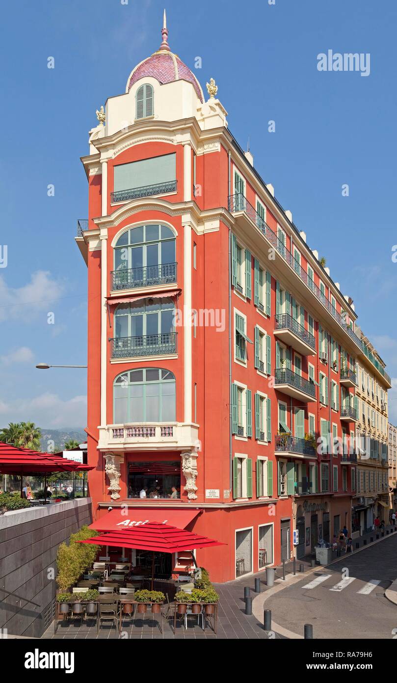 Corner building, Place Massena, Nice, Alpes-Maritimes, Provence-Alpes-Côte d'Azur, France Stock Photo