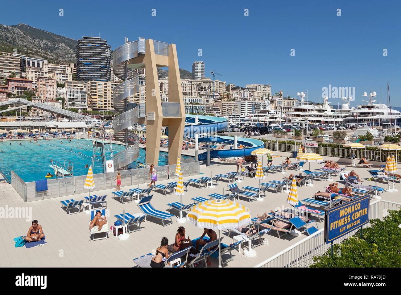Outdoor swimming pool, Monaco Stock Photo