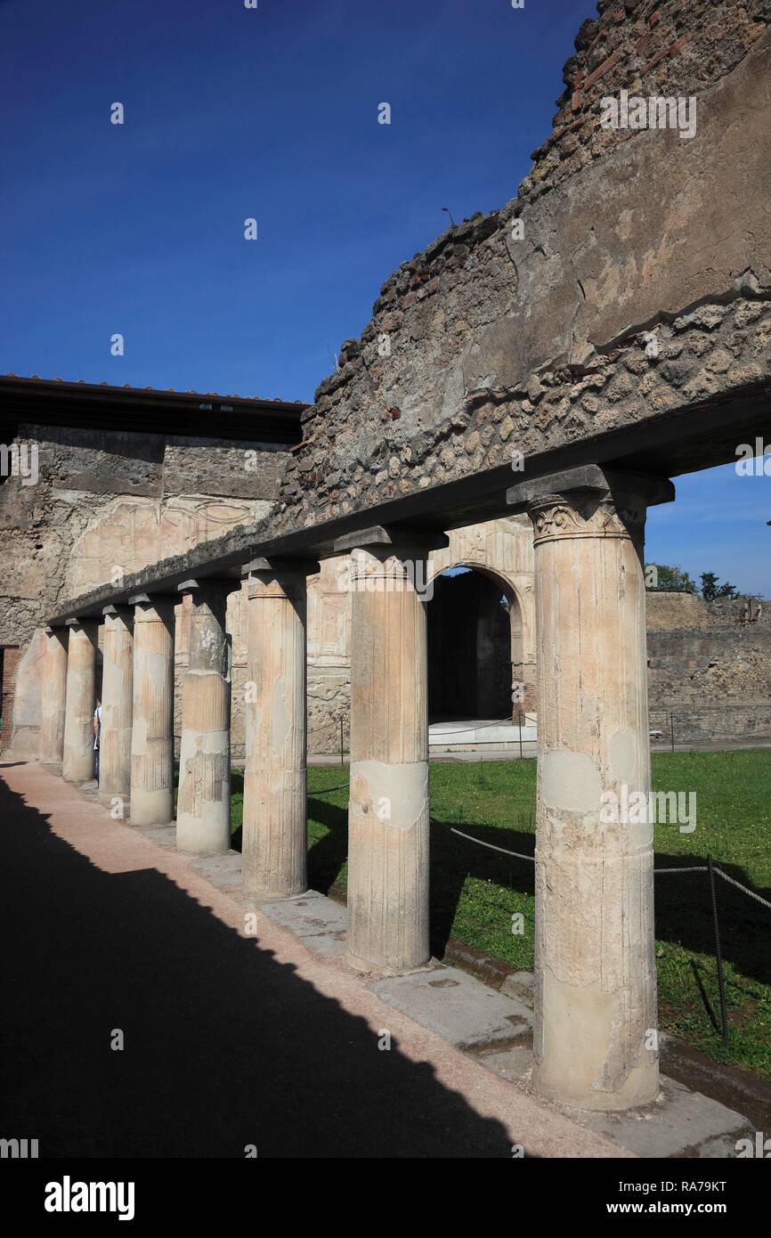 Colonnade at the Forum, Pompeii, Campania, Italy, Europe Stock Photo