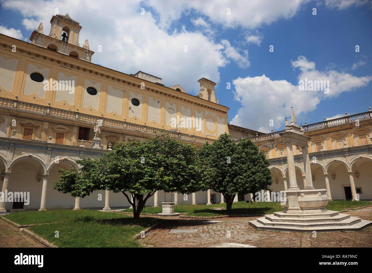 Big cloister of the Certosa di San Martino monastery, Vomero district above Naples, Campania, Italy, Europe Stock Photo