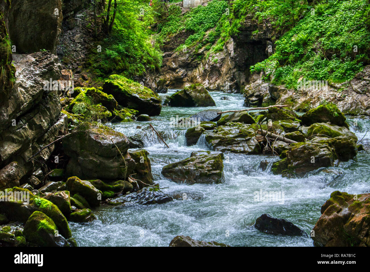 This unique photo shows the wild river after the waterfall of the Breitachklamm in Oberstdorf Bavaria in Germany Stock Photo