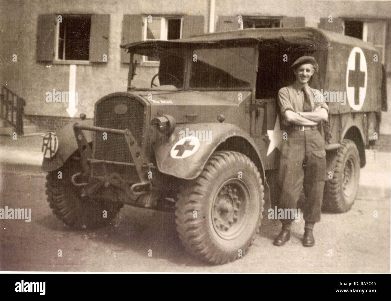 FAU ambulance and driver, Germany, 1945 Stock Photo