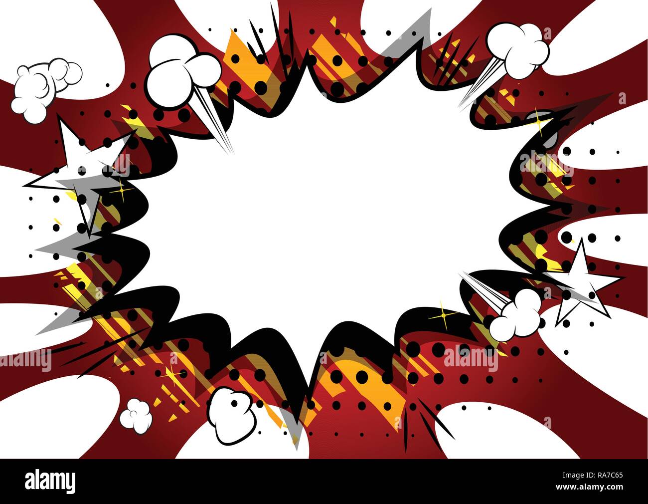 Vector illustrated retro comic book background with big blank explosion ...