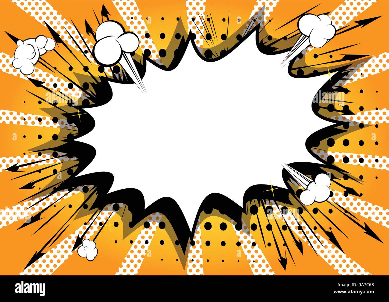 Vector illustrated retro comic book background with big blank explosion ...