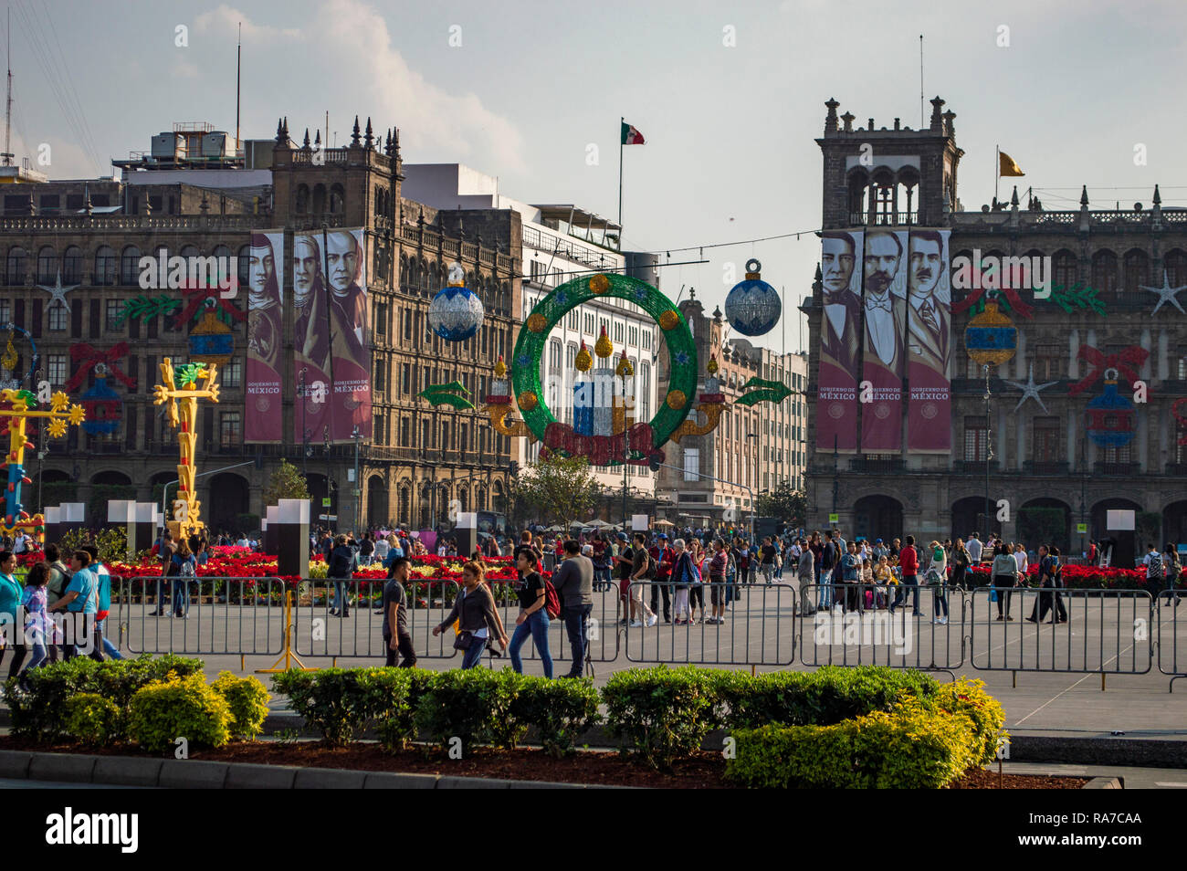 Christmas decorations in the Zocalo in Mexico City, Mexico Stock Photo