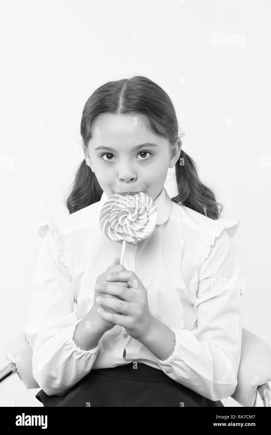 Sugar Addiction Girl Cute Kid Ponytails Hairstyle Eat Sweet