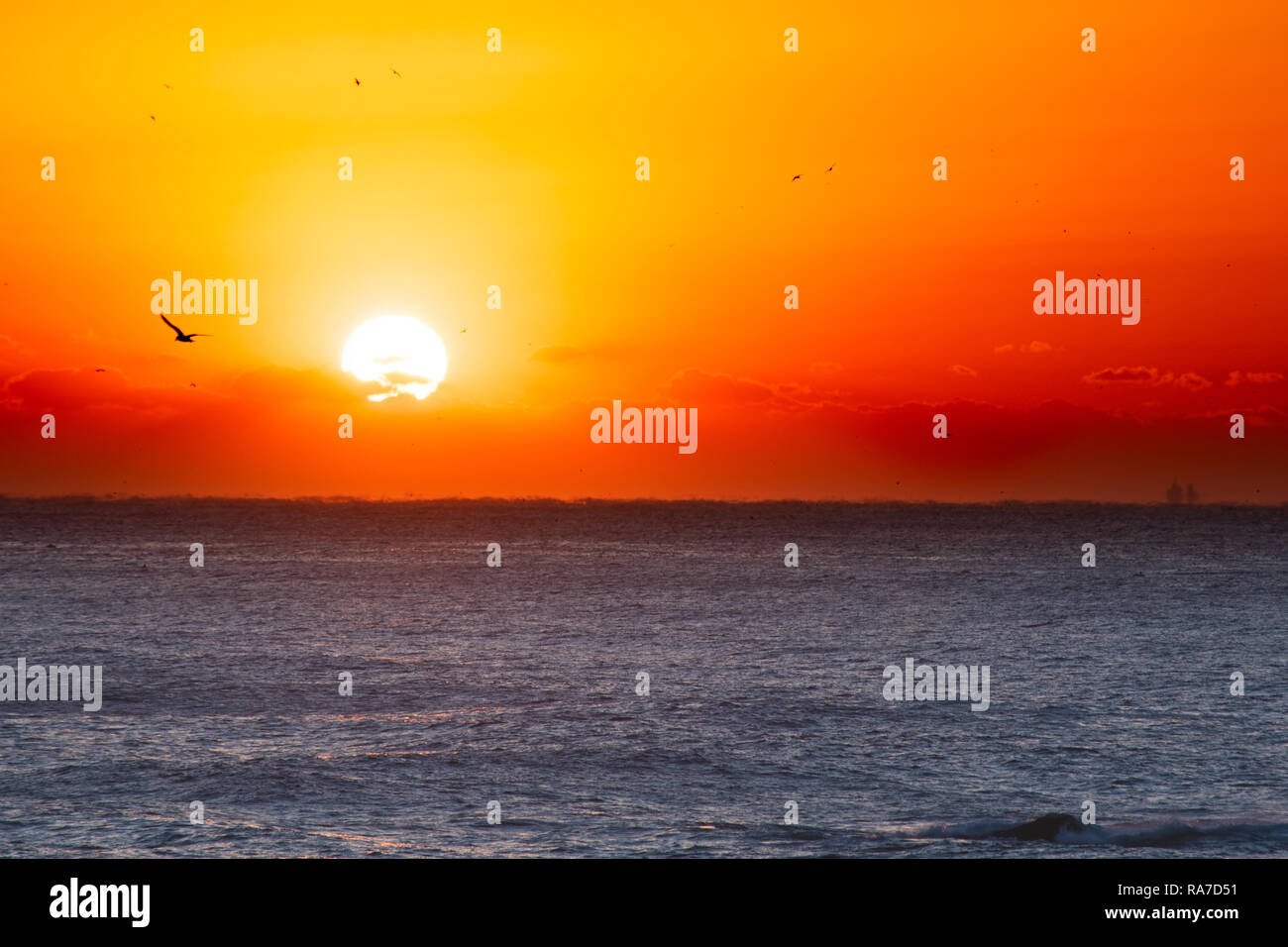 Beautiful sunrise over the ocean. South Korea at the sunrise of the East Sea sea. Stock Photo