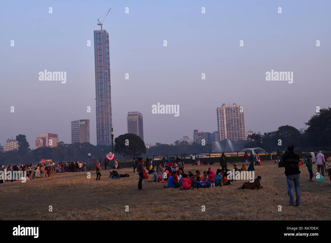 Landscape  ,Maidan,opposite, North  entrance Gate ,Victoria Memorial,people, holidaying ,with family, under late after noon winter,sun light,in Decemb Stock Photo
