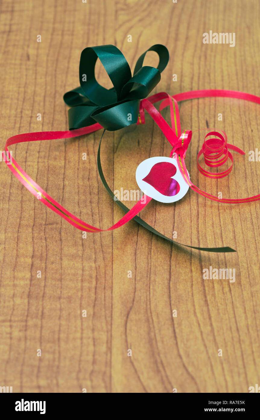 gift wrapping ribbon with heart Stock Photo