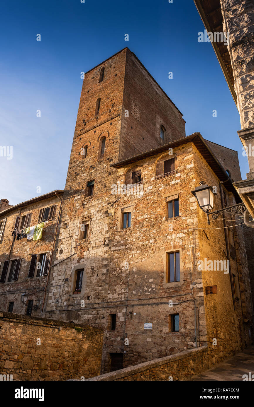 The tower-house of Arnolfo di Cambio is one of the few towers of Colle Val d'Elsa that still remain of the many that embellished the city. Colle Valde Stock Photo