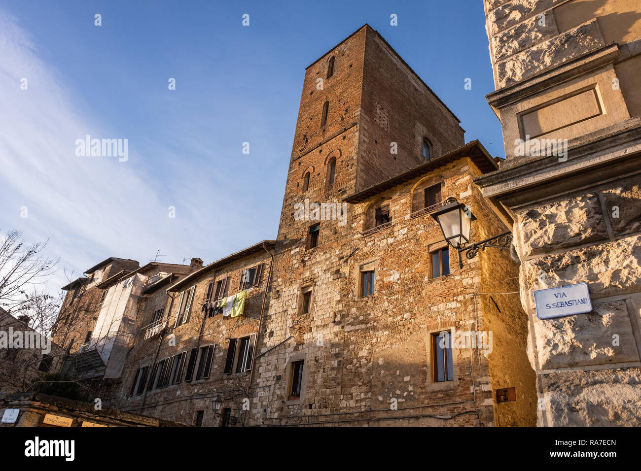 The tower-house of Arnolfo di Cambio is one of the few towers of Colle Val d'Elsa that still remain of the many that embellished the city. Colle Valde Stock Photo