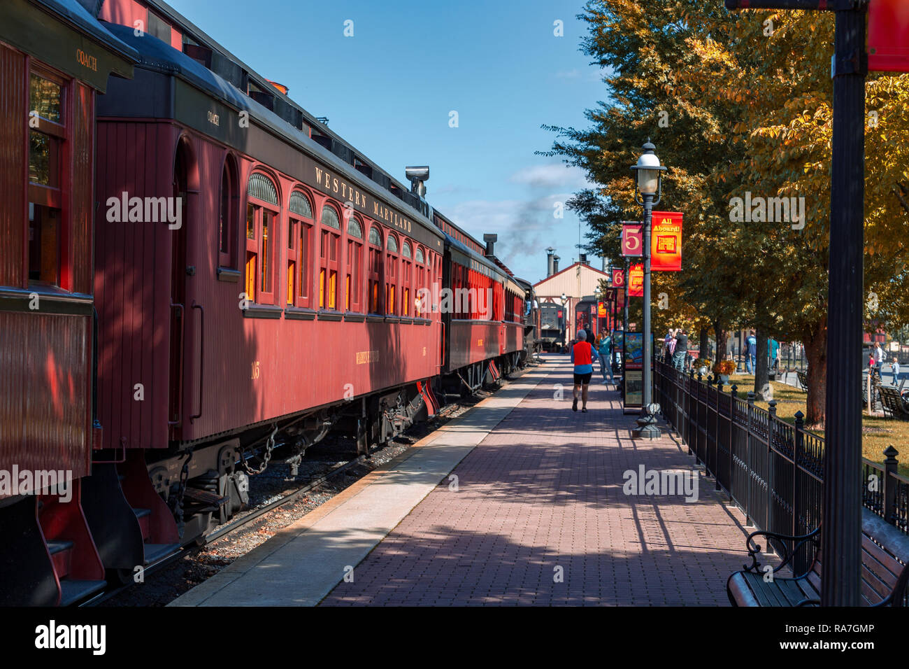 Strasburg, PA, USA - October 16, 2015: Passenger cars at the Strasburg Rail Road train station. Stock Photo