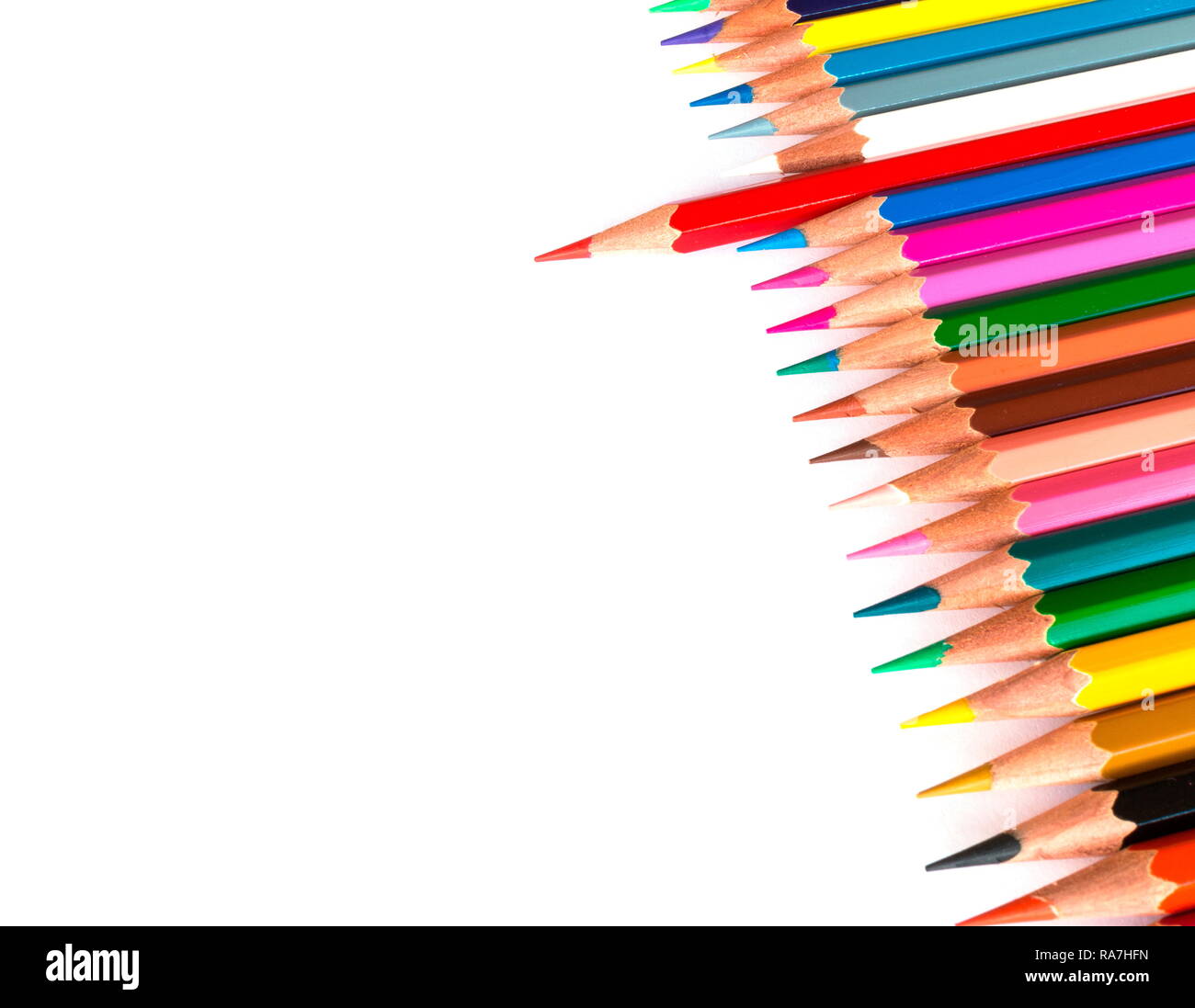 Colored pencils on white background, and space for text or image Stock Photo