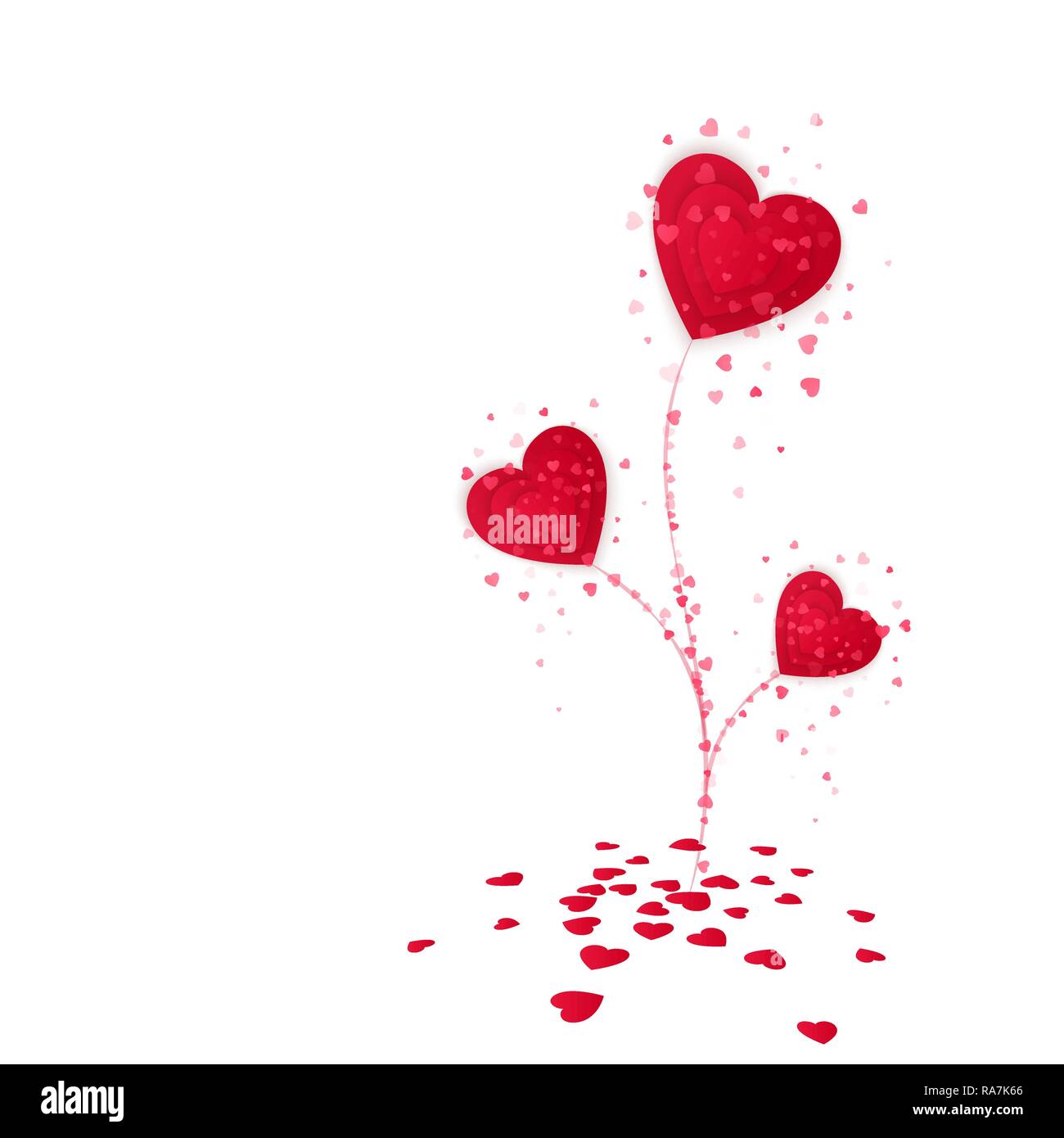 Flower from red paper hearts. Valentines day card on white background ...