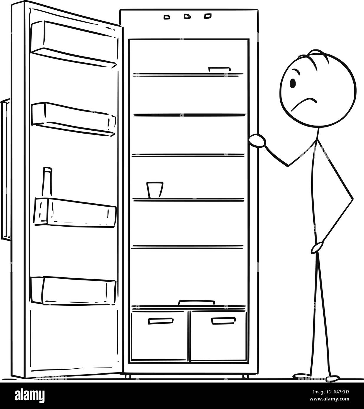 Cartoon of Hungry Man Looking in Empty Fridge or Refrigerator Stock Vector  Image & Art - Alamy