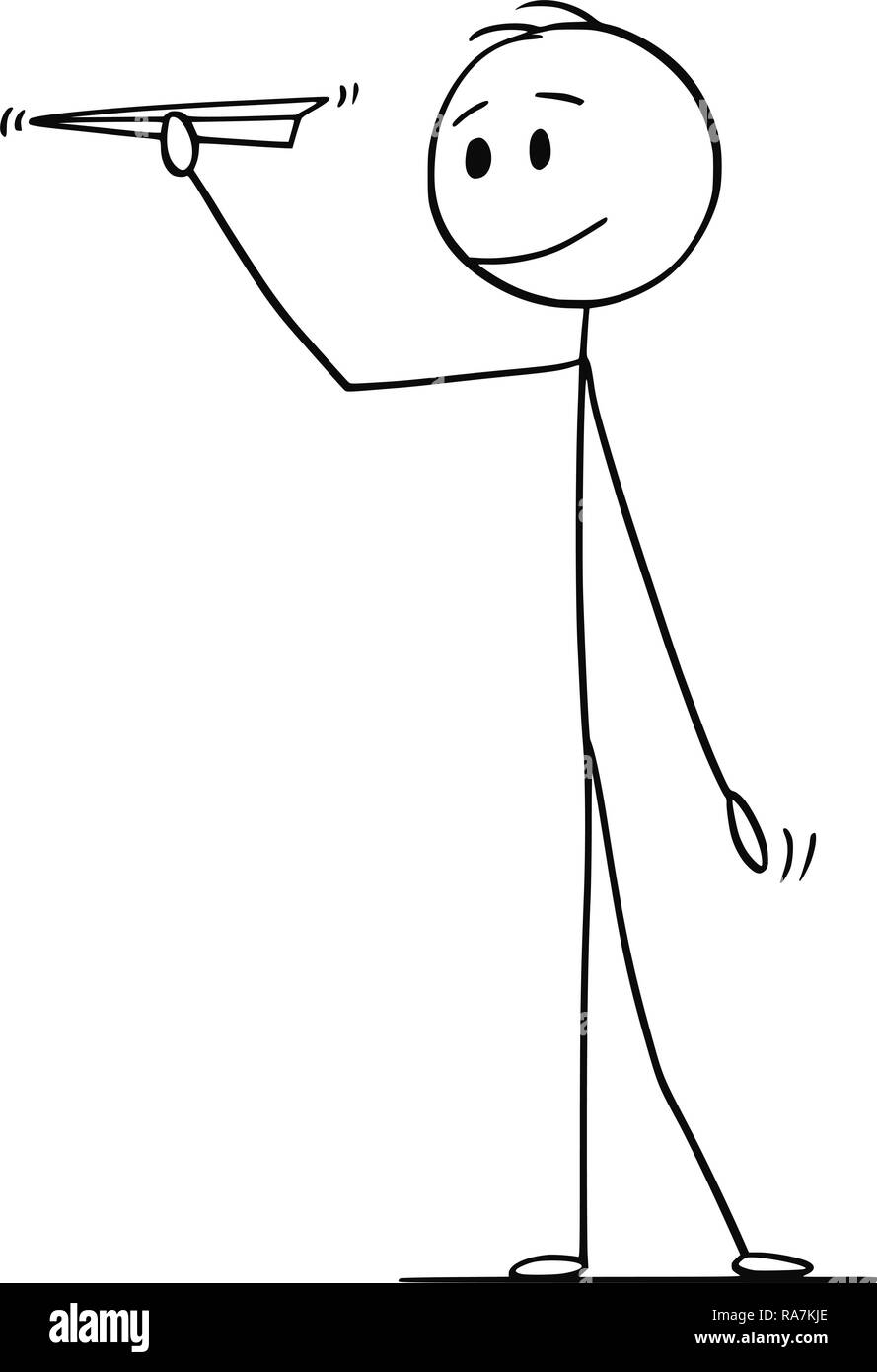 Cartoon of Man or Businessman Holding Paper Airplane Stock Vector