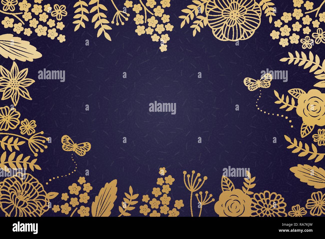 Decorative golden floral frame on dark blue background Stock Vector ...