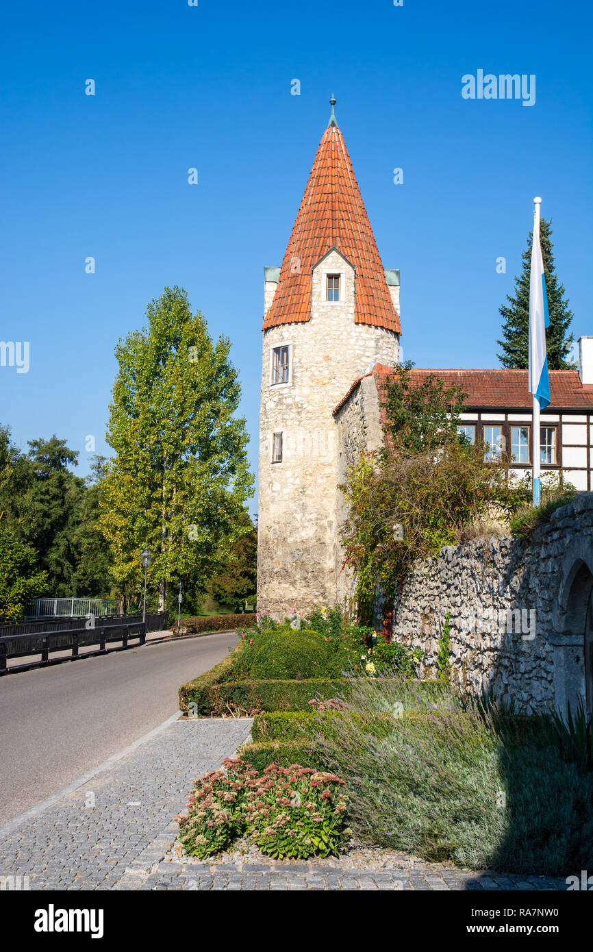 Historic city gate tower of Abensberg (Bavaria, Germany) Stock Photo