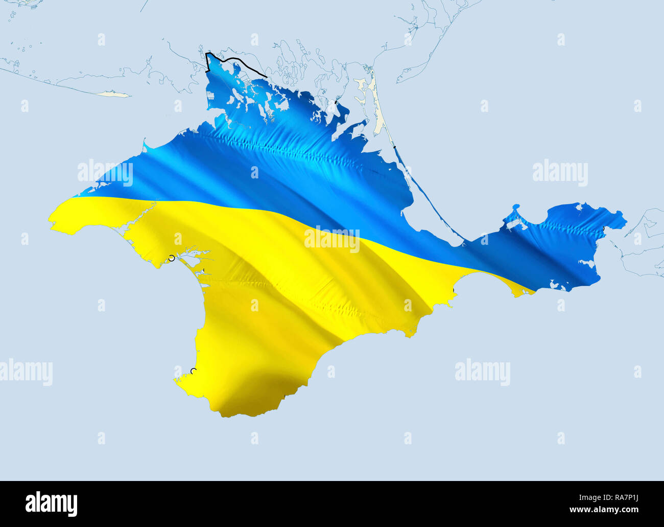 Flag Map of Crimea. 3D rendering Ukraine Crimea map and flag. The national symbol of Crimea. National waving Ukrainian flag colorful concept 3D patter Stock Photo