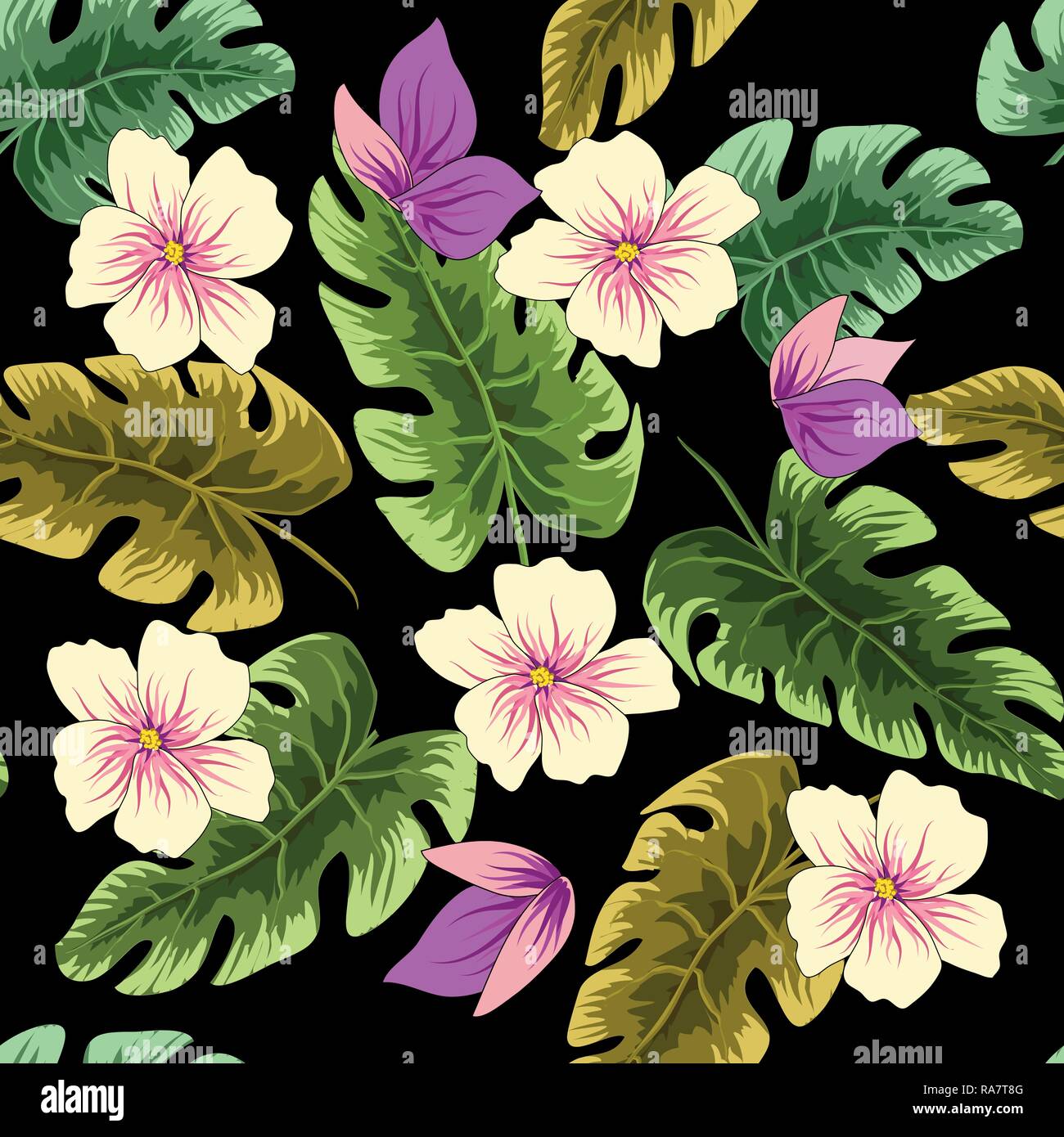 Tropical leaves and flowers in the night style for men's prints ...