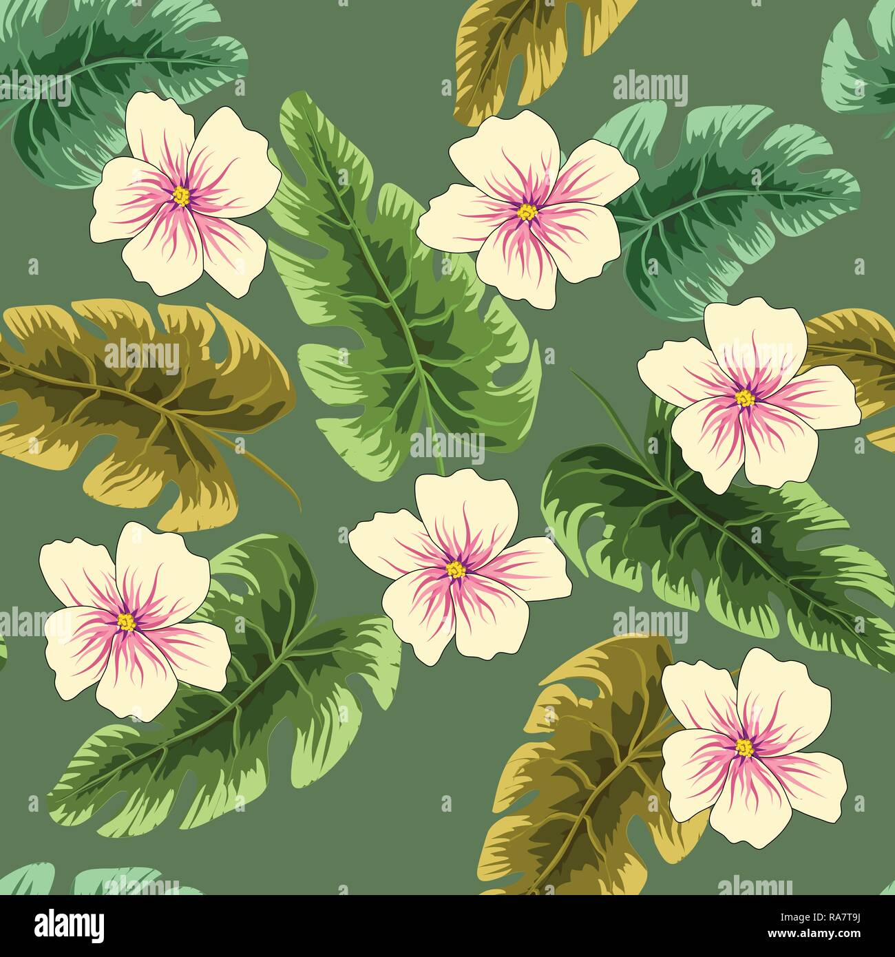 Tropical leaves and flowers in the night style for men's prints ...