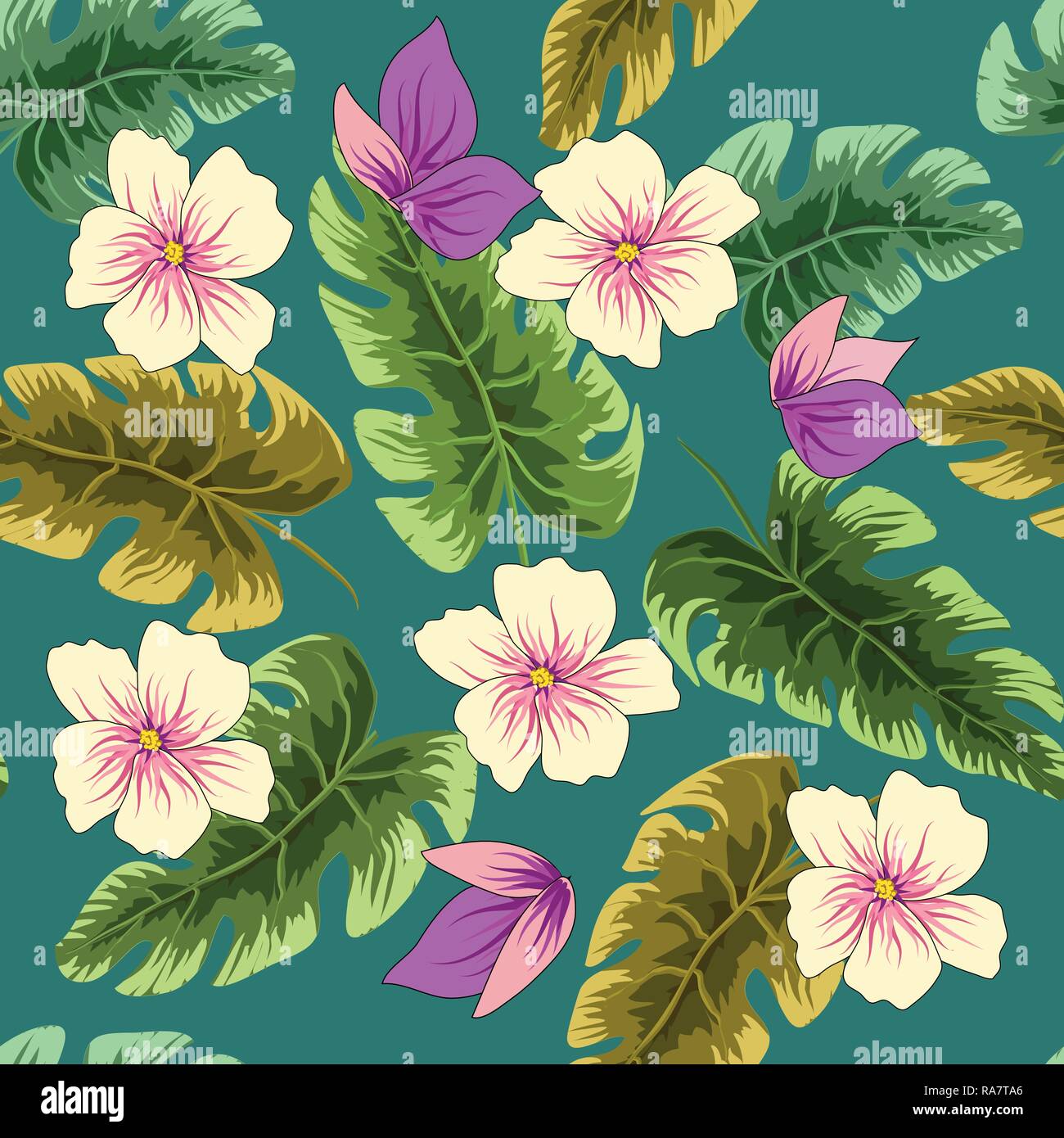 Tropical leaves and flowers in the night style for men's prints ...