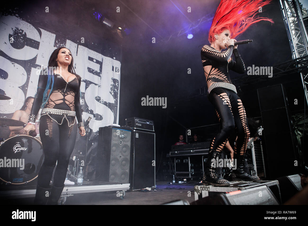 The American heavy metal band Butcher Babies performs a live concert at