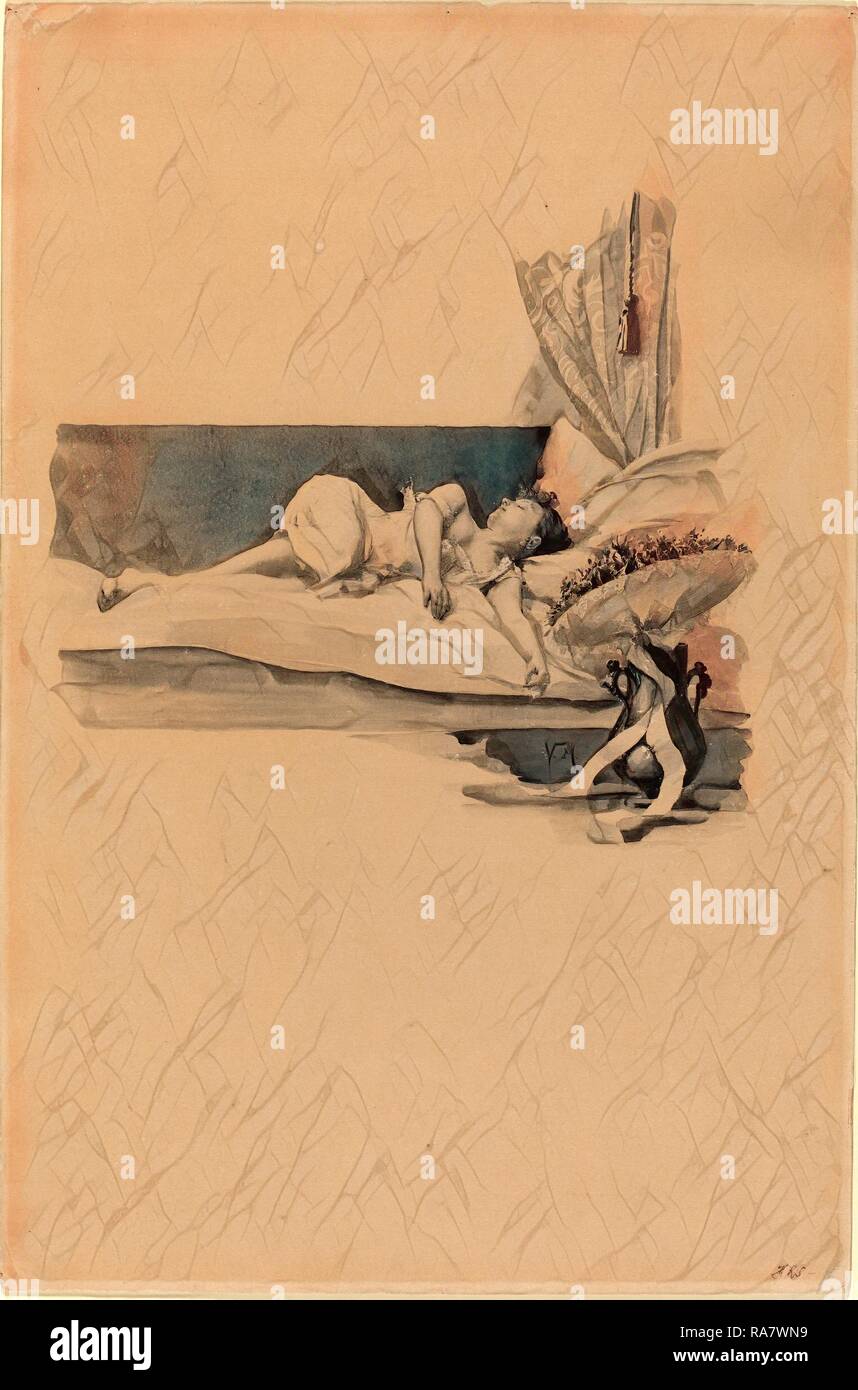 Karel Vitezslav Masek, Illustration for 'Jestrab Kontra Hrdlicka, XXII' (Girl asleep on a bed), Czech, 1865 - 1927, c reimagined Stock Photo