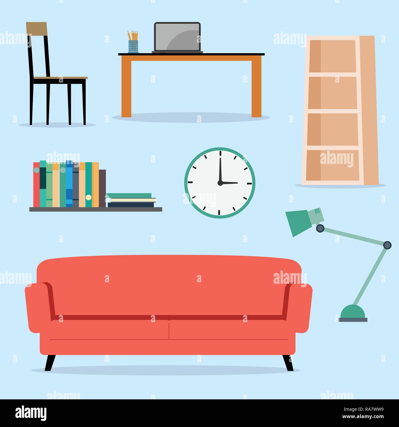 Set of furniture interior, Various furniture and accessories flat design Vector illustration. Stock Vector