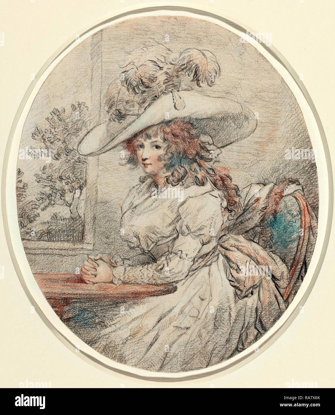 George Morland (British, 1763 - 1804), Anne Ward Morland, c. 1786, graphite with black and red chalk on laid paper reimagined Stock Photo
