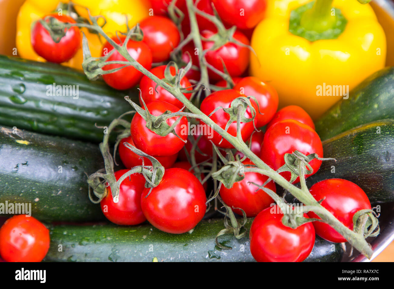 Various vegetables, peppers, zucchini, vine tomatoes, Stock Photo