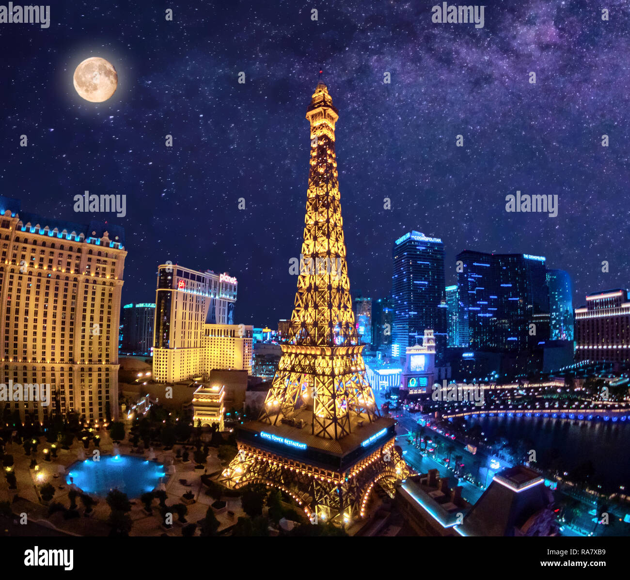 Vegas views from the Eiffel Tower restaurant Stock Photo - Alamy