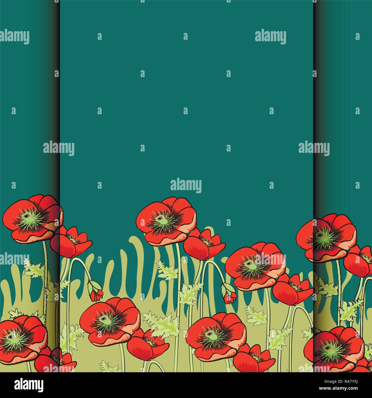 Vector background with red poppies for wedding invitation or flyer Easily editable vector image Stock Vector
