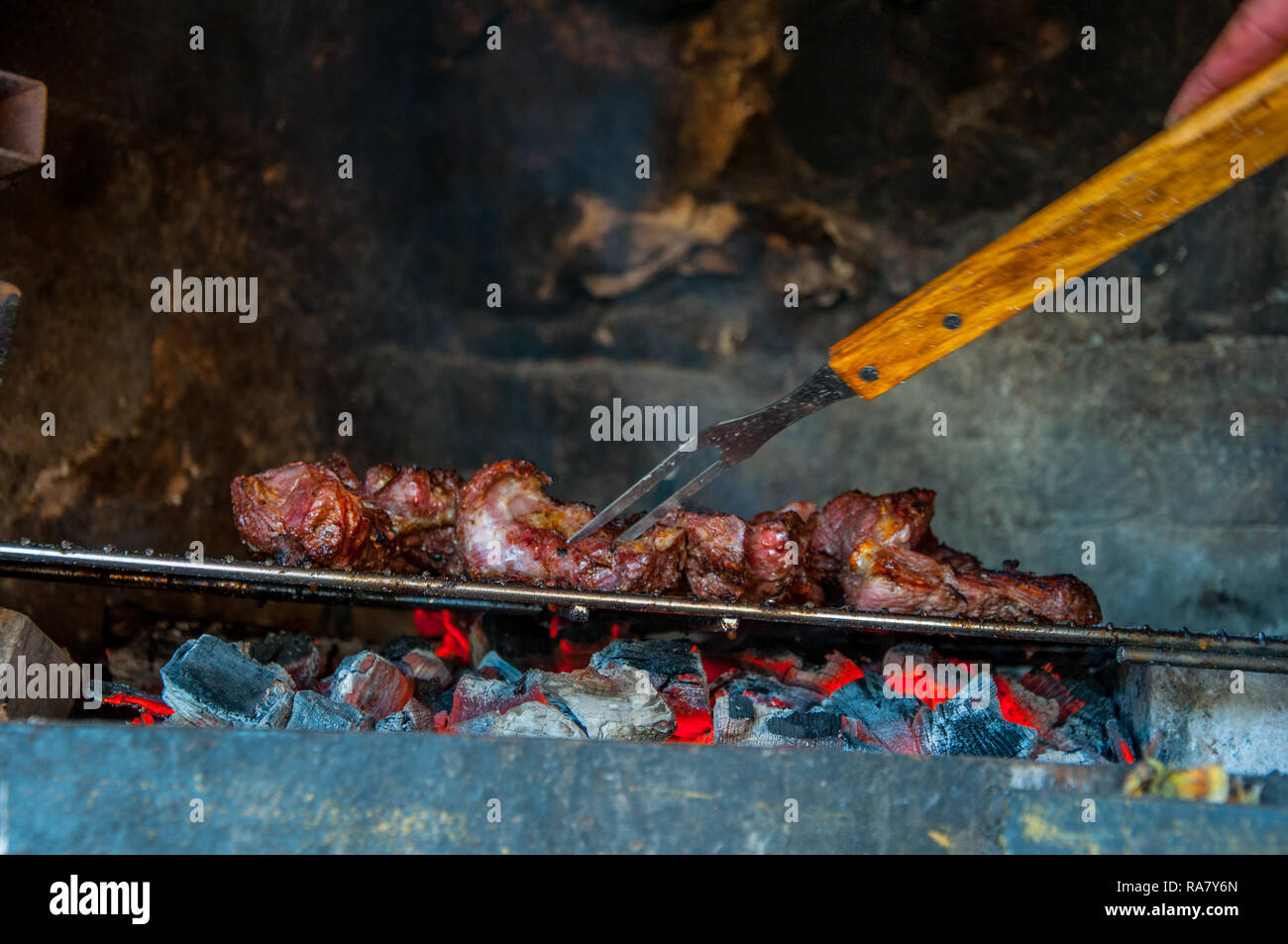 Bbq Grill beef meat outside,Bosnian tradition Stock Photo