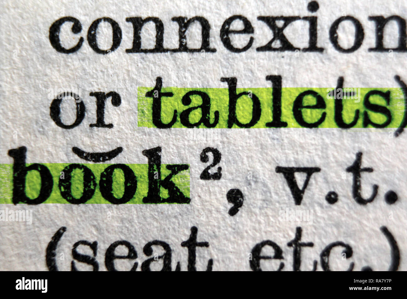 Connexion, tablets and book words highlighted on Oxford English Dictionary, concept, close up Stock Photo